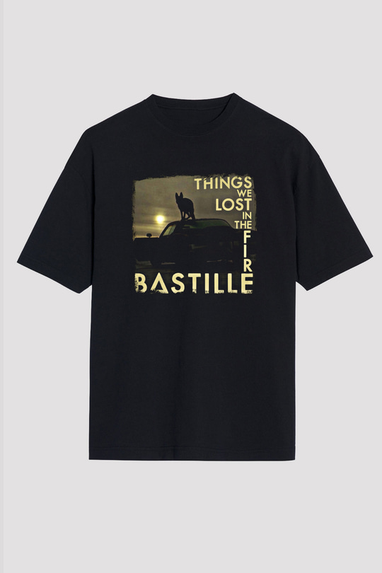 Bastille Baskılı Unisex Siyah Oversize Tişört