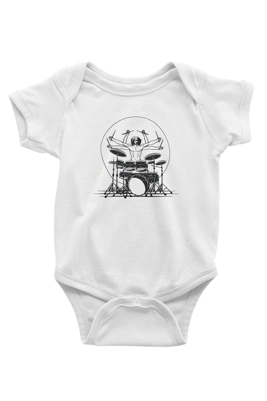 Bateri Baskılı Beyaz Unisex Bebek Body - Zıbın