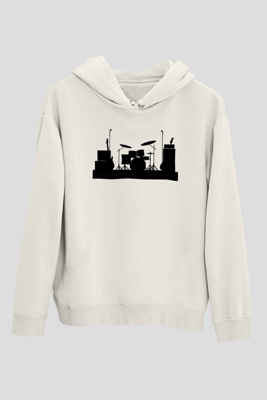 Bateri Baskılı Beyaz Unisex Hoodie