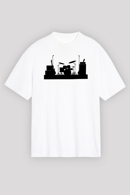Bateri Baskılı Beyaz Unisex Oversize Tişört - Tshirt