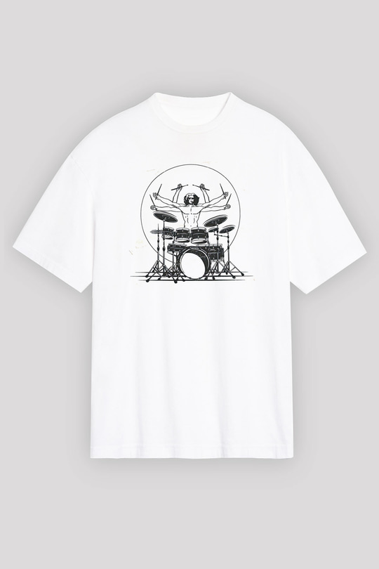 Bateri Baskılı Beyaz Unisex Oversize Tişört - Tshirt