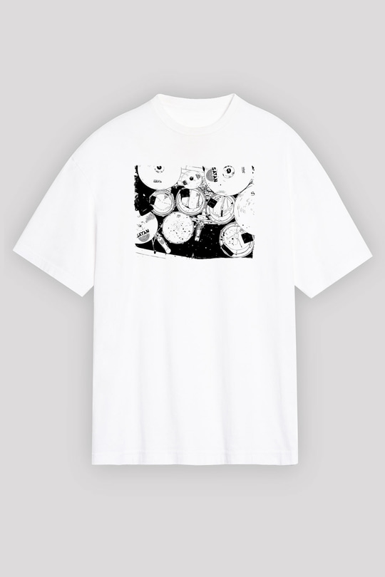 Bateri Baskılı Beyaz Unisex Oversize Tişört - Tshirt