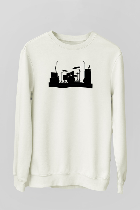 Bateri Baskılı Beyaz Unisex Sweatshirt