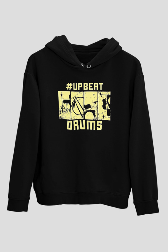 Bateri Baskılı Unisex Siyah Hoodie