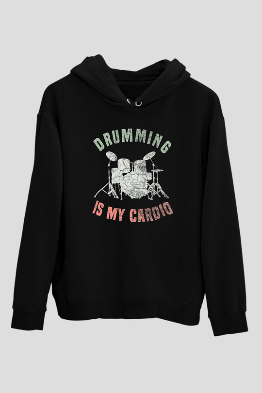 Bateri Baskılı Unisex Siyah Hoodie
