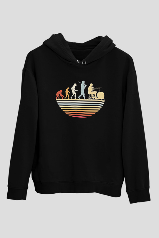 Bateri Baskılı Unisex Siyah Hoodie