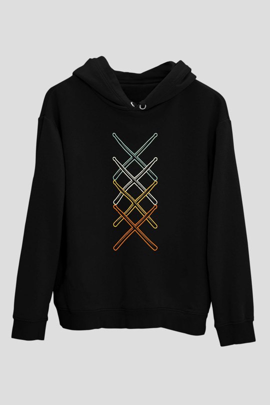 Bateri Baskılı Unisex Siyah Hoodie