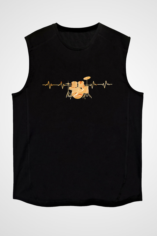 Bateri Baskılı Unisex Siyah Kolsuz Tişört - Tshirt