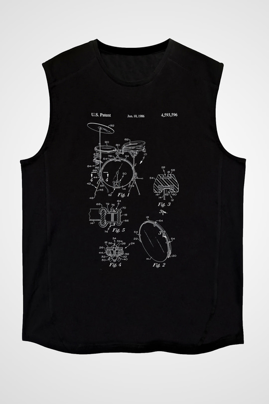 Bateri Baskılı Unisex Siyah Kolsuz Tişört - Tshirt