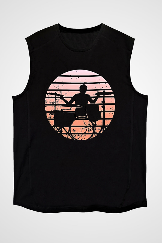 Bateri Baskılı Unisex Siyah Kolsuz Tişört - Tshirt