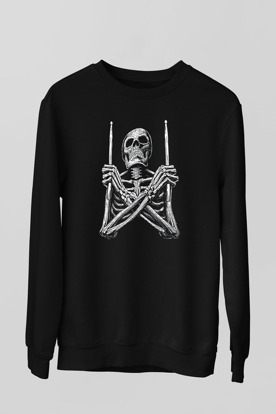 Bateri Baskılı Unisex Siyah Sweatshirt