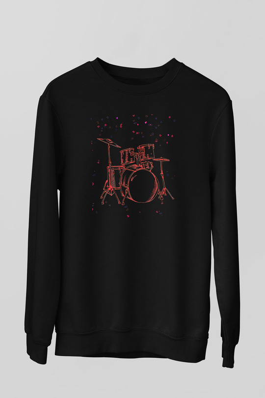 Bateri Baskılı Unisex Siyah Sweatshirt