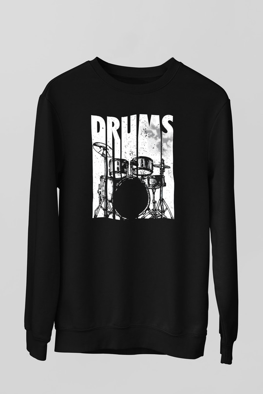 Bateri Baskılı Unisex Siyah Sweatshirt