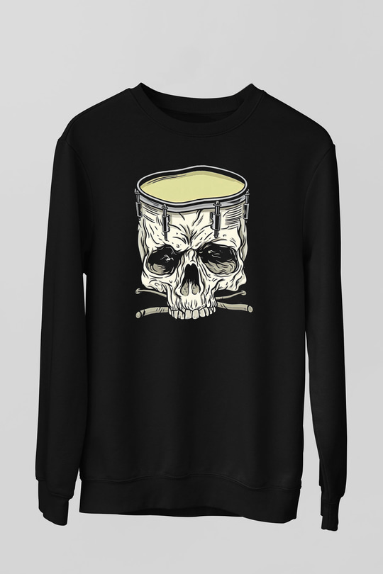 Bateri Baskılı Unisex Siyah Sweatshirt
