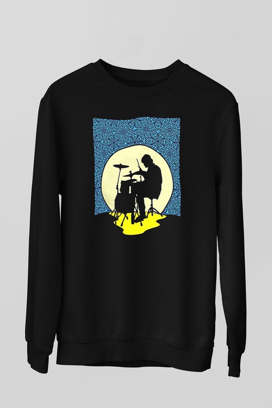 Bateri Baskılı Unisex Siyah Sweatshirt