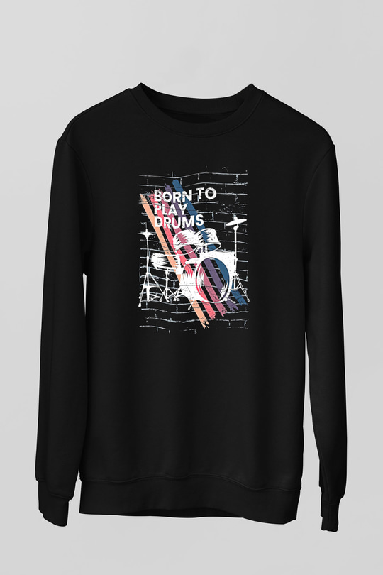 Bateri Baskılı Unisex Siyah Sweatshirt