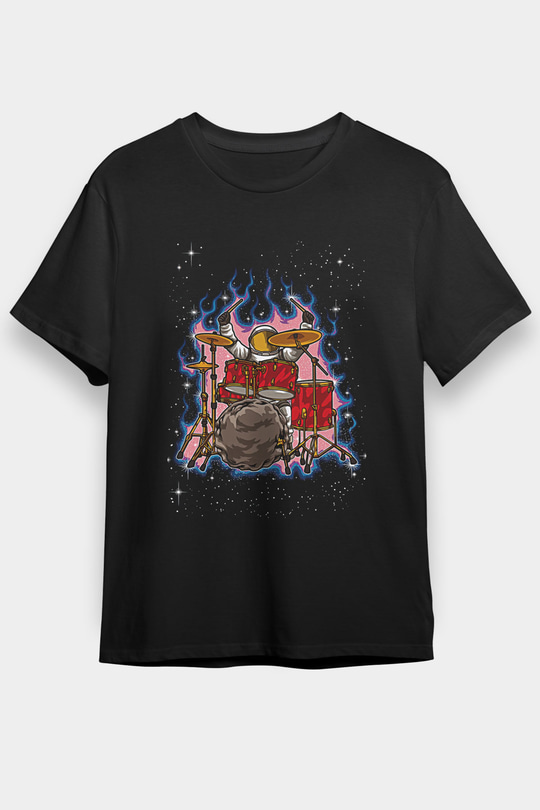 Bateri Baskılı Unisex Siyah Tişört - Tshirt