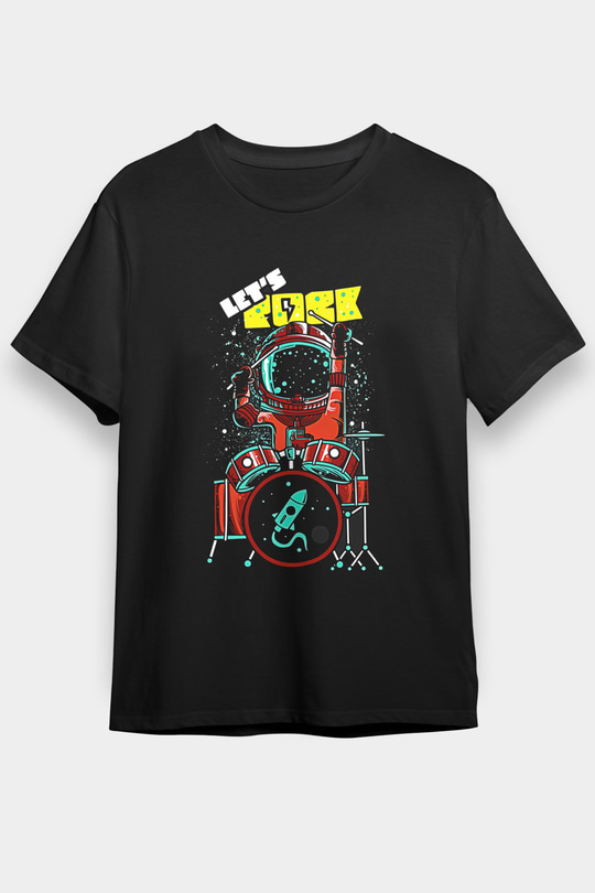 Bateri Baskılı Unisex Siyah Tişört - Tshirt