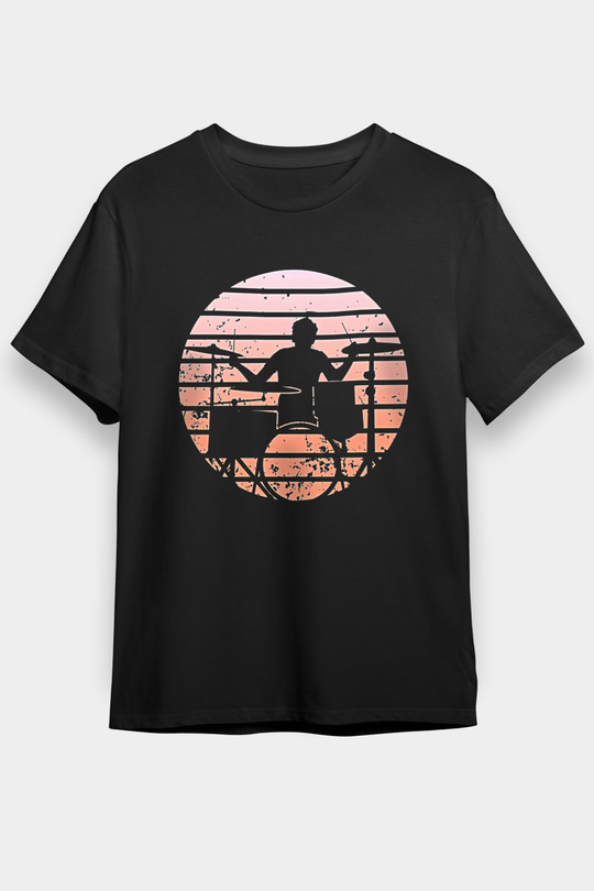 Bateri Baskılı Unisex Siyah Tişört - Tshirt