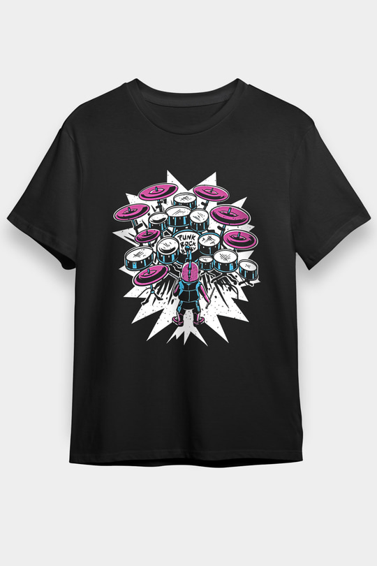 Bateri Baskılı Unisex Siyah Tişört - Tshirt