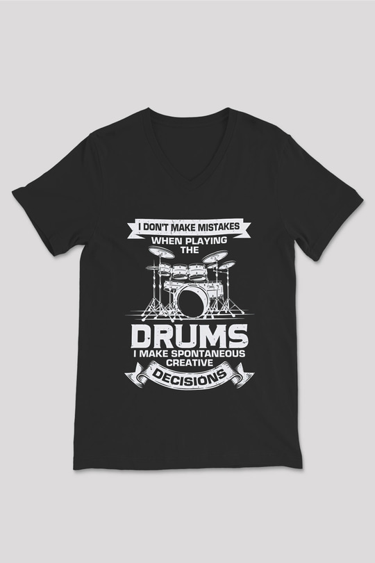 Bateri Baskılı Unisex Siyah V Yaka Tişört - Tshirt