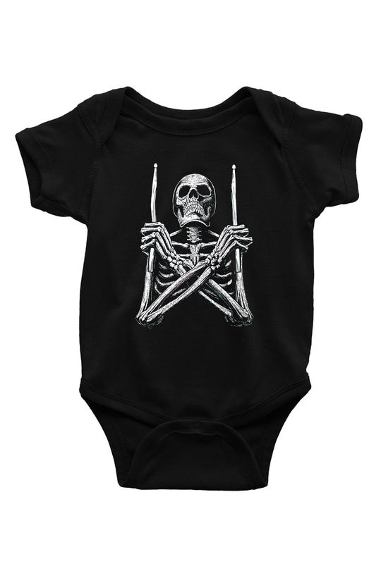 Baterist İskelet BaskılıSiyah  Bebek Body - Zıbın