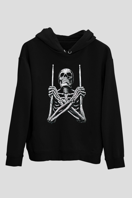 Baterist İskeletSiyah  Unisex Hoodie