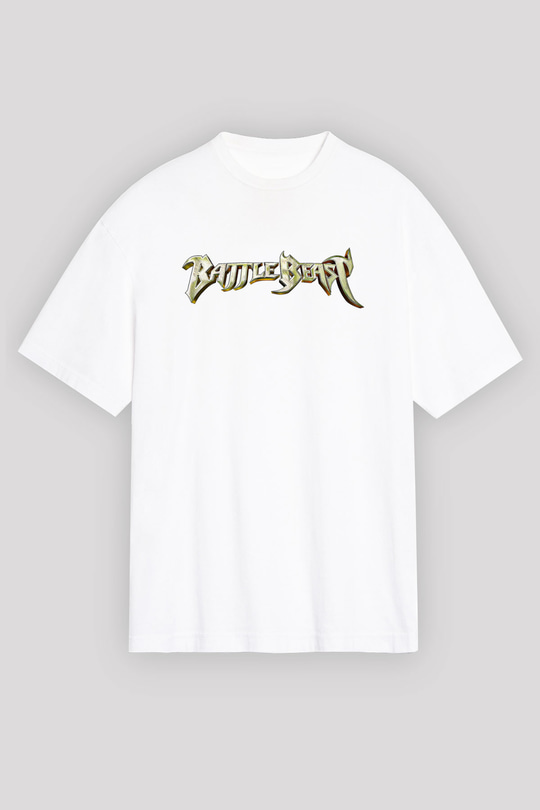 Battle Beast Baskılı Beyaz Unisex Oversize Tişört - Tshirt