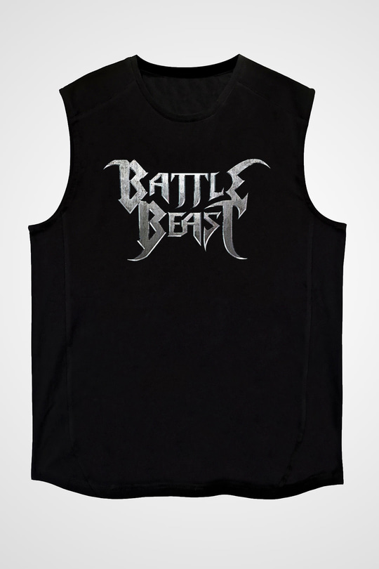 Battle Beast Baskılı Unisex Siyah Kolsuz Tişört - Tshirt
