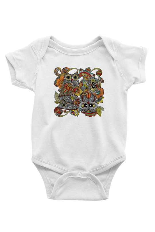 Baykuş Baskılı Beyaz Unisex Bebek Body - Zıbın
