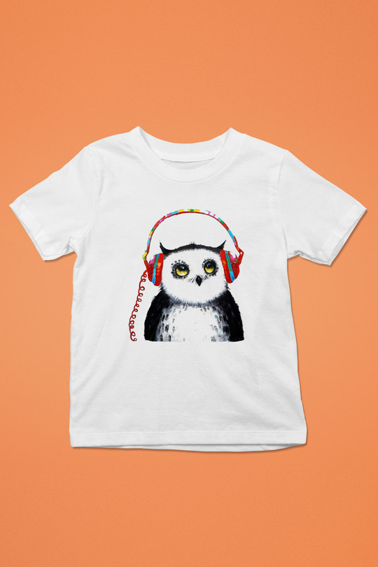 Baykuş Baskılı Beyaz Unisex Çocuk Tişört