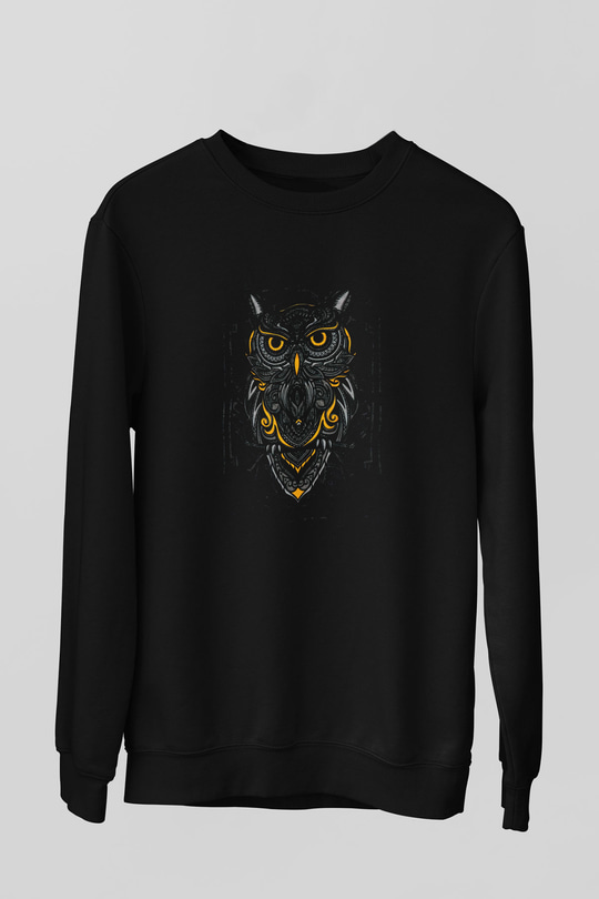 Baykuş Baskılı Unisex Siyah  Sweatshirt