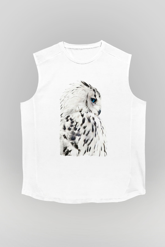 Baykuş Beyaz Unisex Kolsuz Tişört