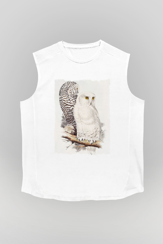 Baykuş Beyaz Unisex Kolsuz Tişört