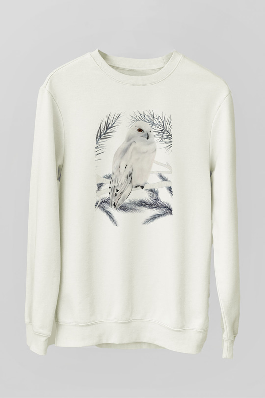 Baykuş Beyaz Unisex Sweatshirt