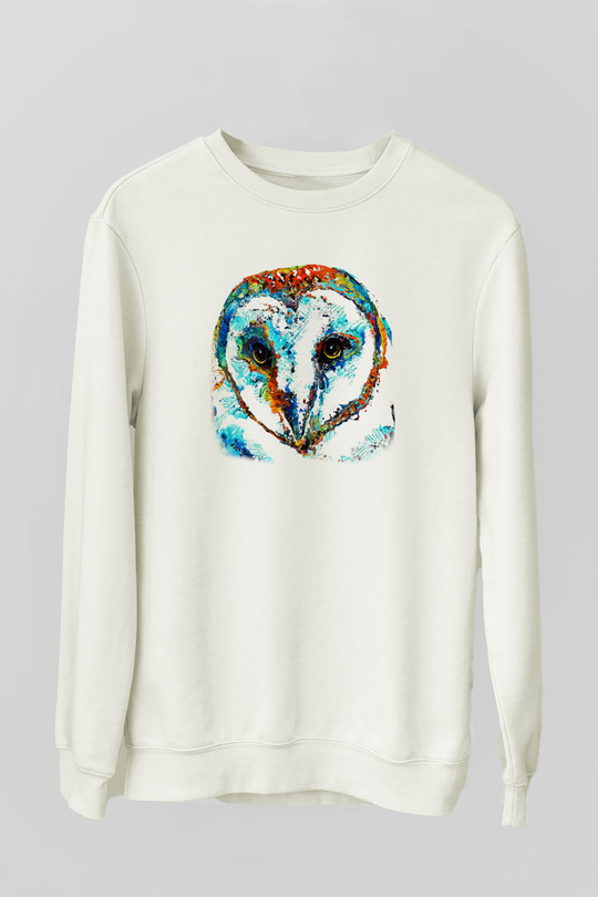 Baykuş Beyaz Unisex Sweatshirt