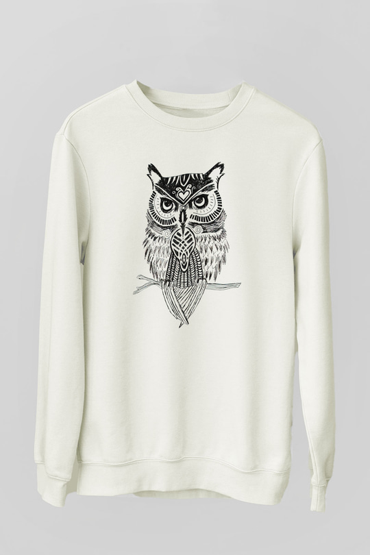 Baykuş Beyaz Unisex Sweatshirt