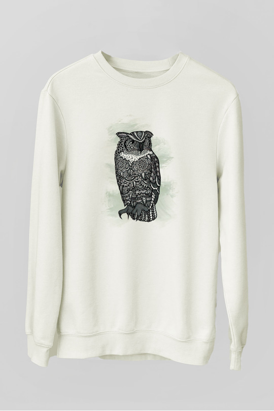 Baykuş Beyaz Unisex Sweatshirt