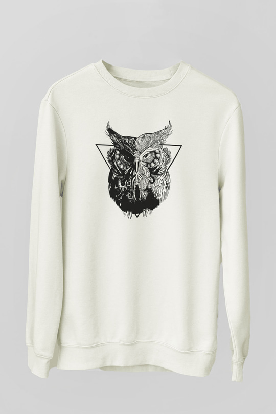 Baykuş Beyaz Unisex Sweatshirt