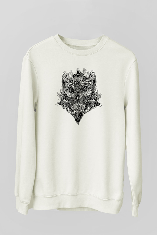 Baykuş Beyaz Unisex Sweatshirt