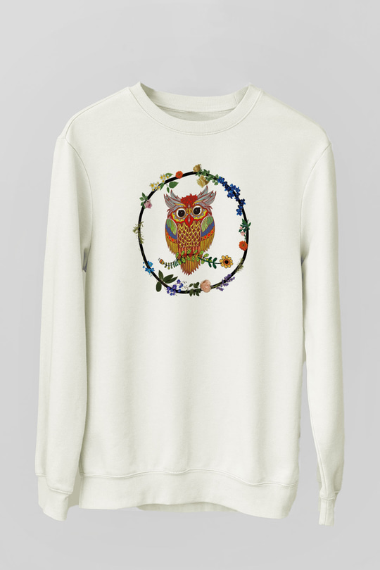 Baykuş Beyaz Unisex Sweatshirt