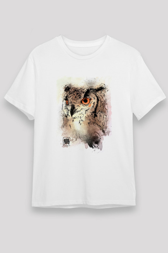 Baykuş Beyaz Unisex Tişört T-Shirt - TişörtFabrikası