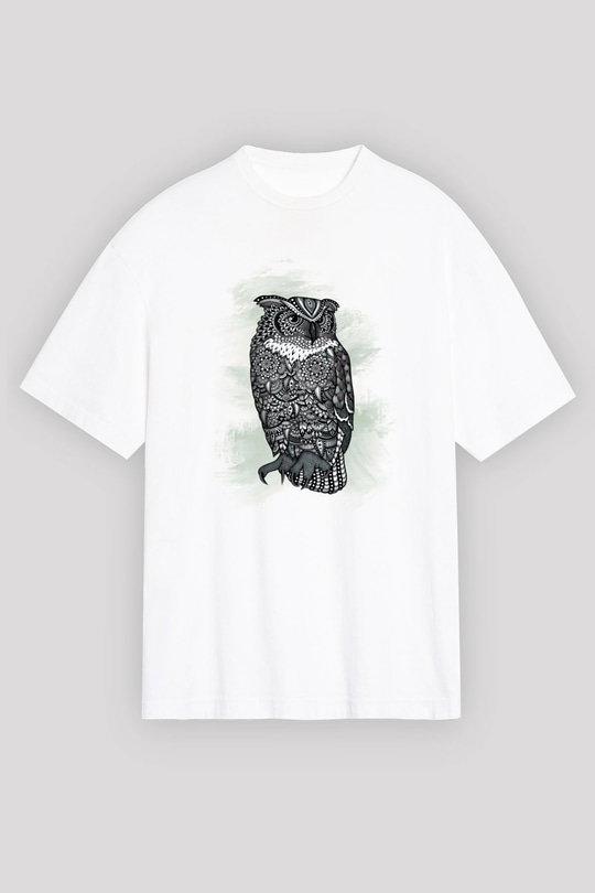 Baykuş Beyaz Unisex Tişört T-Shirt - TişörtFabrikası