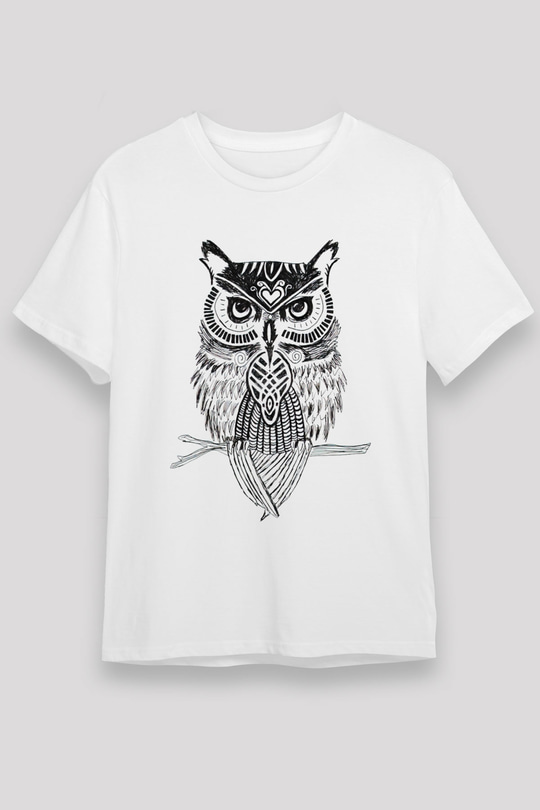 Baykuş Beyaz Unisex Tişört T-Shirt - TişörtFabrikası