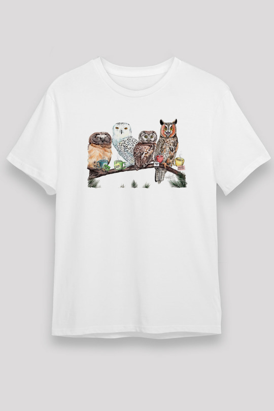 Baykuş Beyaz Unisex Tişört T-Shirt - TişörtFabrikası