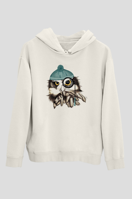 Baykuş Siyah Unisex Kapüşonlu Sweatshirt