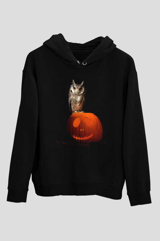Baykuş Siyah Unisex Kapüşonlu Sweatshirt