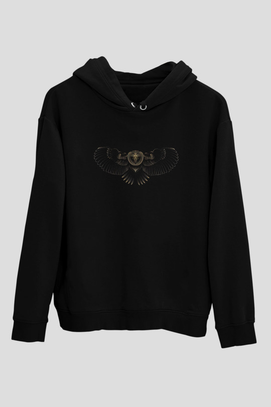 Baykuş Siyah Unisex Kapüşonlu Sweatshirt