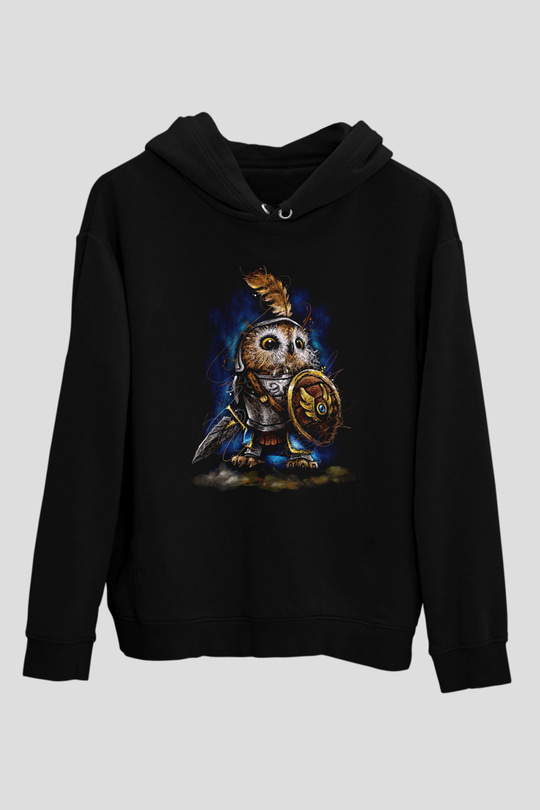 Baykuş Siyah Unisex Kapüşonlu Sweatshirt