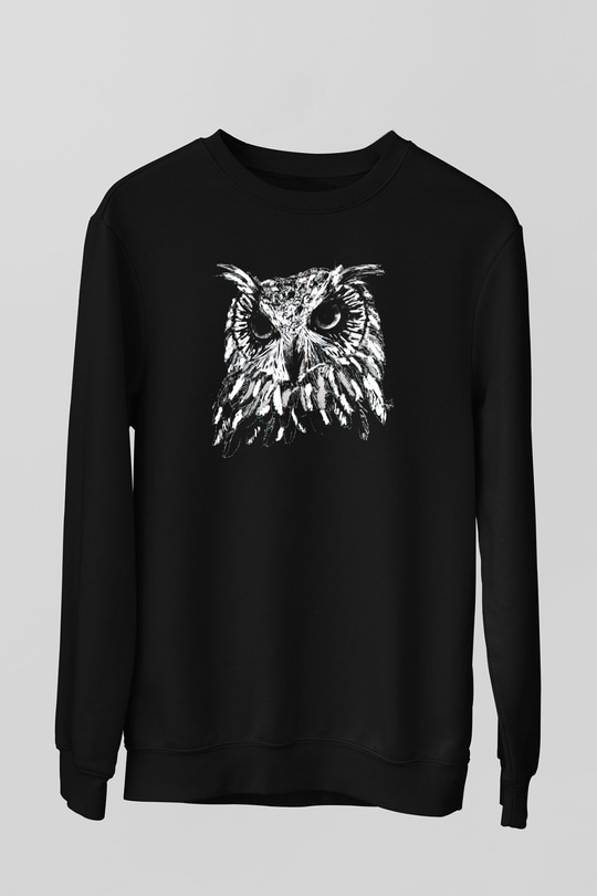 Baykuş Siyah Unisex Sweatshirt